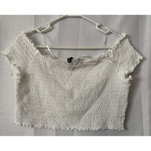 White Cropped Top L Smocked Milkmaid Peasant Boho Retro 90s Y2K‎ NWT